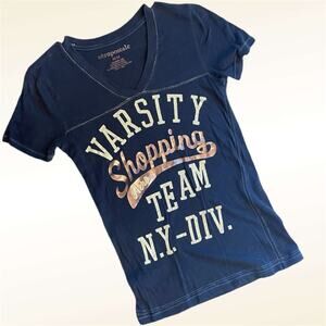 Y2K Aeropostale Varsity Shopping Team Long  Fitted V-Neck T-Shirt